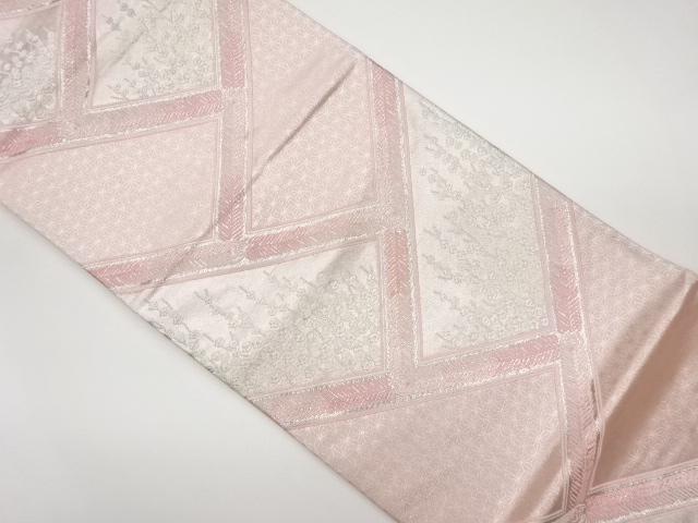 リサイクル　檜垣に梅・麻の葉模様織出し袋帯